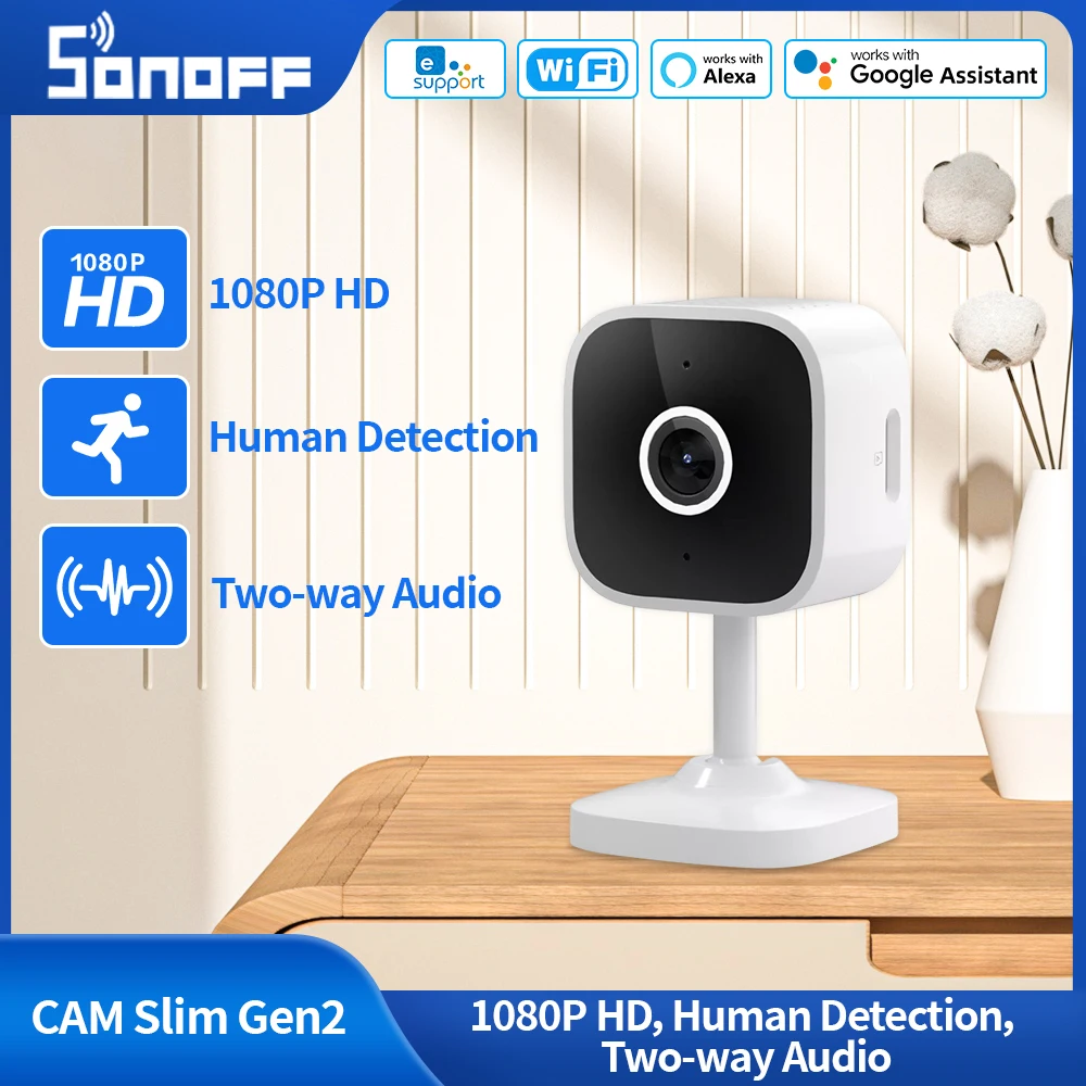 

SONOFF CAM Slim Gen2 Smart Home Security Camera White Live View Full HD Resolution Clarity Alarm Act Sensor Smart Recognition