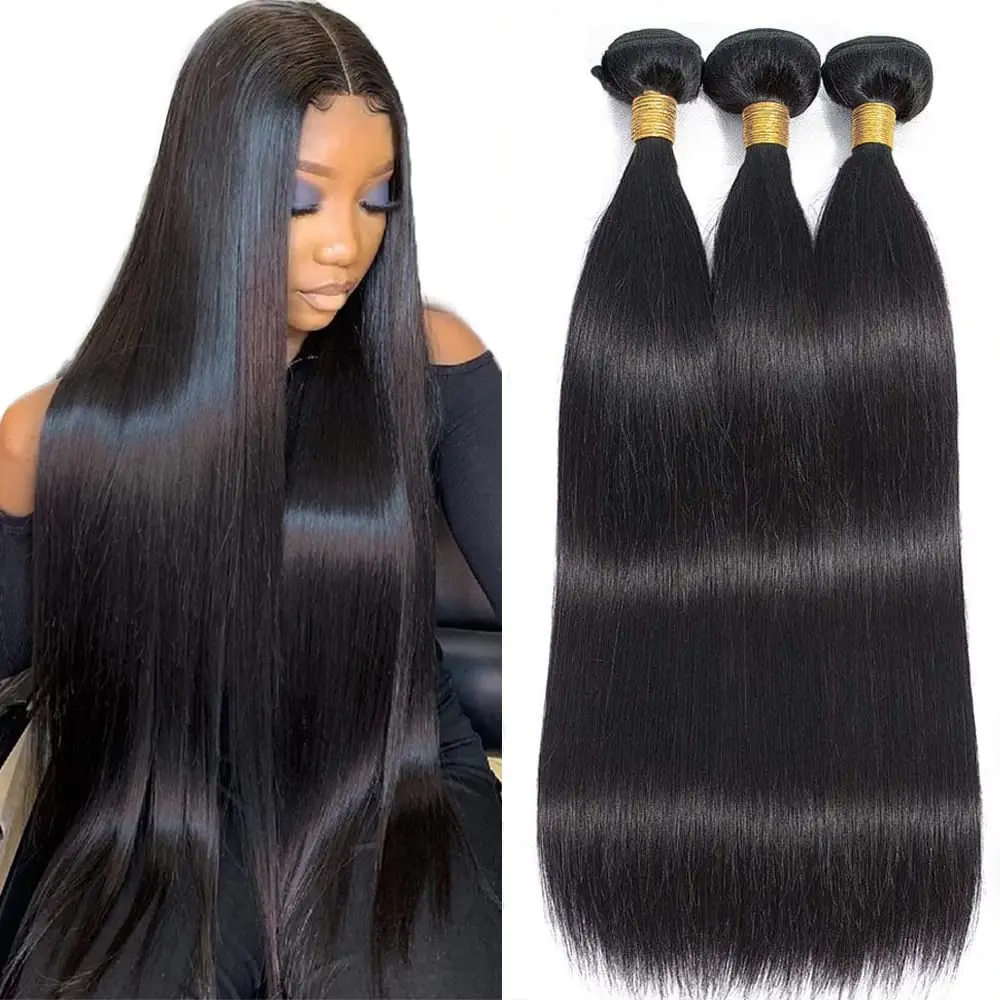 Straight Human Hair Bundles 20 22 Inches 100% Virgin Human Hair Bundles Hair Extensions Weave Hair Human Bundles Natural Black