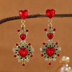 1pair Romantic Lovely Shiny Red Heart Rhinestone Dangle Earrings,For Women Trendy Valentine'S Day Gift,Daily Decoration