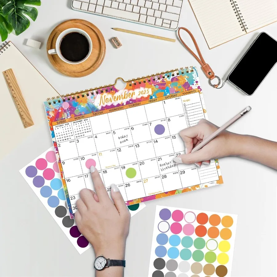 التقويم 20252026 18 شهرًا تقويم الحائط من يوليو 2025 إلى ديسمبر 2026 تقويم مع مواعيد جوليان 11 بوصة × 8.5 بوصة ملونة #2