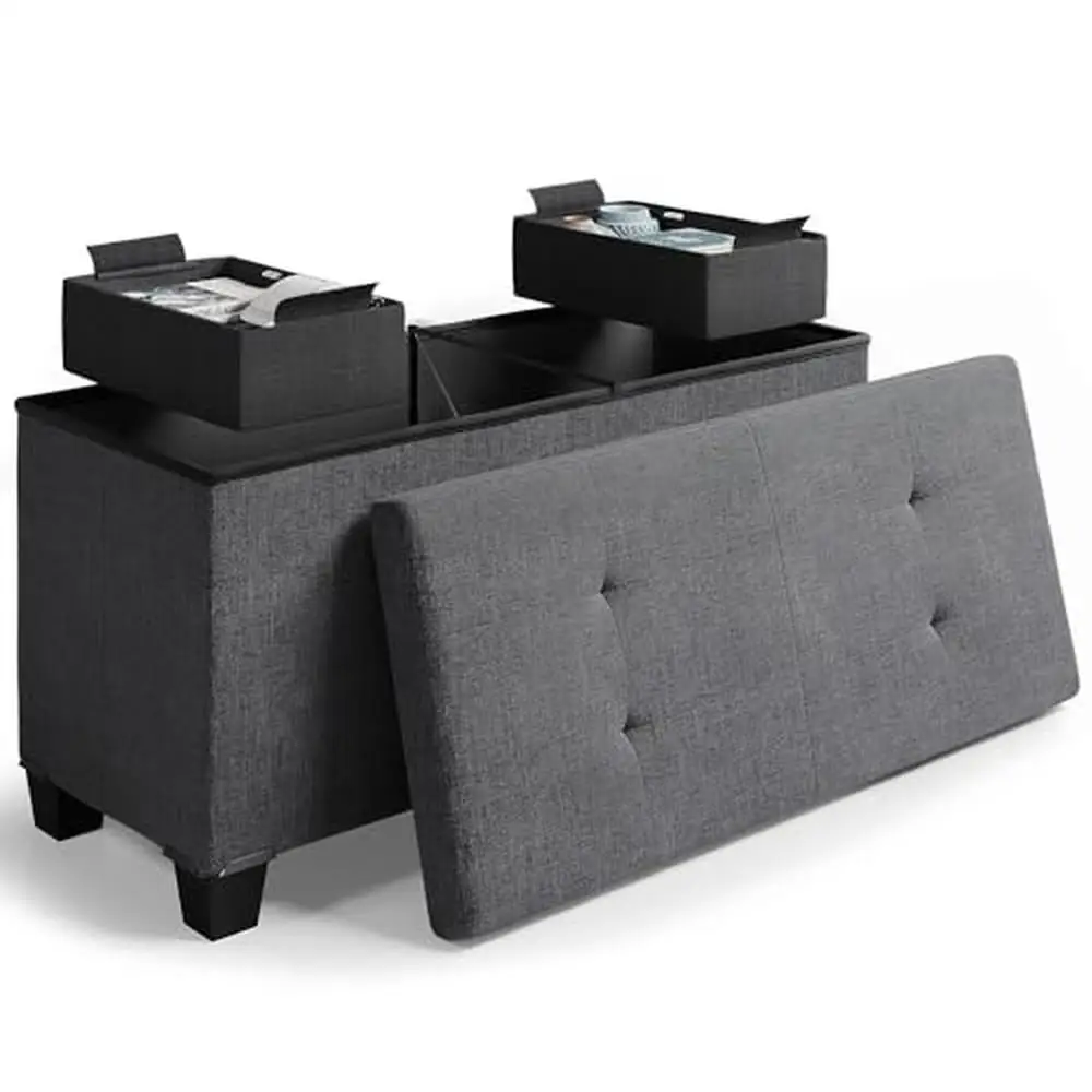 Tufted Storage Ottoman Bench Folding Bedroom End Bed 30