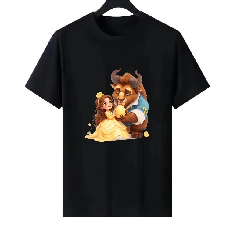 

Disney Beauty And The Beast Pattern Woman Funny Parent-Child Clothing Tops Ladies Cheap Y2k Short Sleeves T-Shirt Sweatshirts