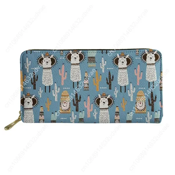 Lama Kaktus Muster Cartoon Alpaka Reiß verschluss um Brieftasche Karten halter Brieftaschen wasserdichte Leder Clutch Tasche Telefon Geldbörse