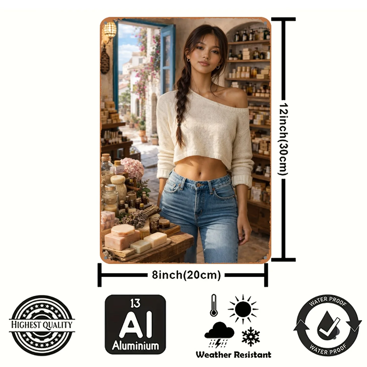2D Metal Sign Modern Woman Wall Art 8x12 Inch Durable Decor for Studio Shop Bar Club