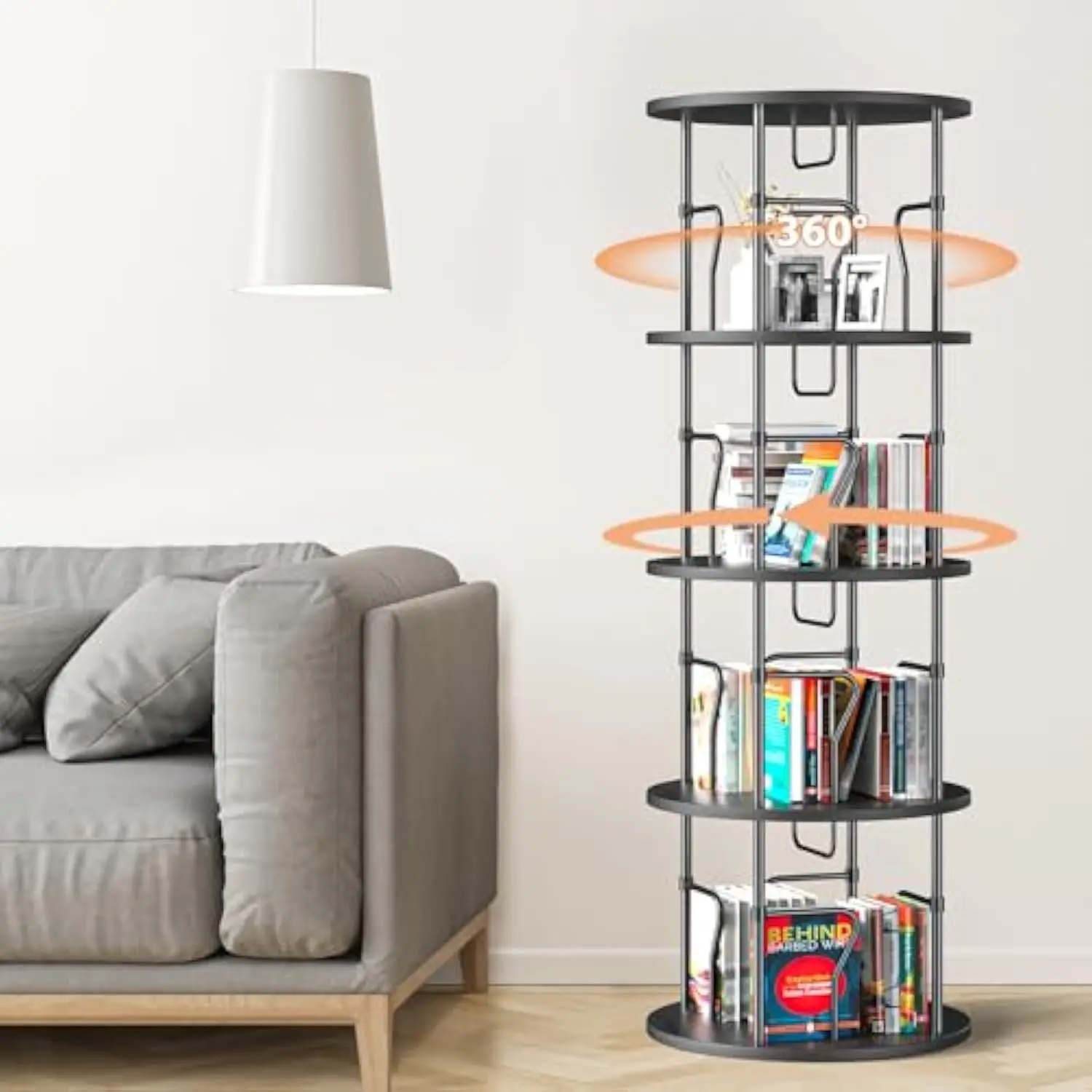 

4 Tier Rotating Bookshelf Tower, 360° Display Round Bookcase, Floor Standing Corner Revolving Bookshelf Organizer Storage Rack