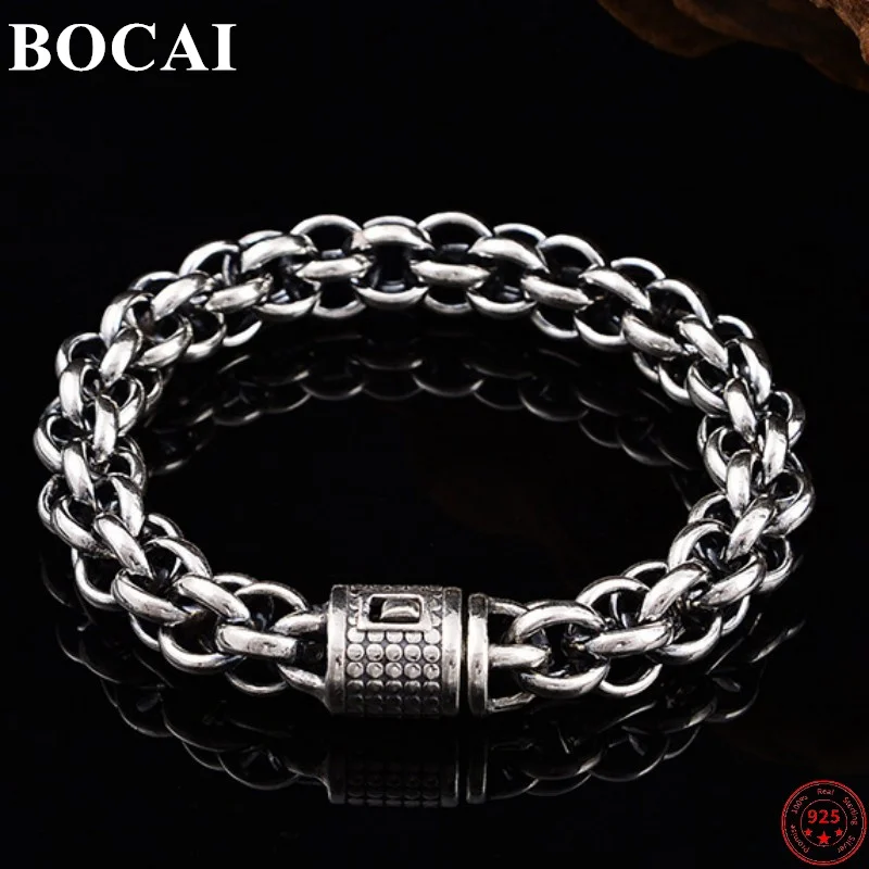 

BOCAI Solide S925 Sterling Silver Bracelet 2023 New Fashion Domineering Annulus Hand String Hip Hop Pure Argentum Bangle for Men