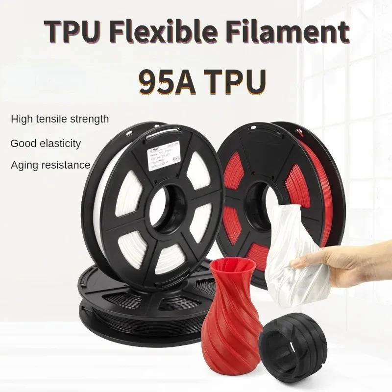 TPU Filament,95A TPU Filament 1.75mm,Dimensional Accuracy +/- 0.03,Flexible Soft 3D Printer Filament 1kg Spool,Vacuum Packaging