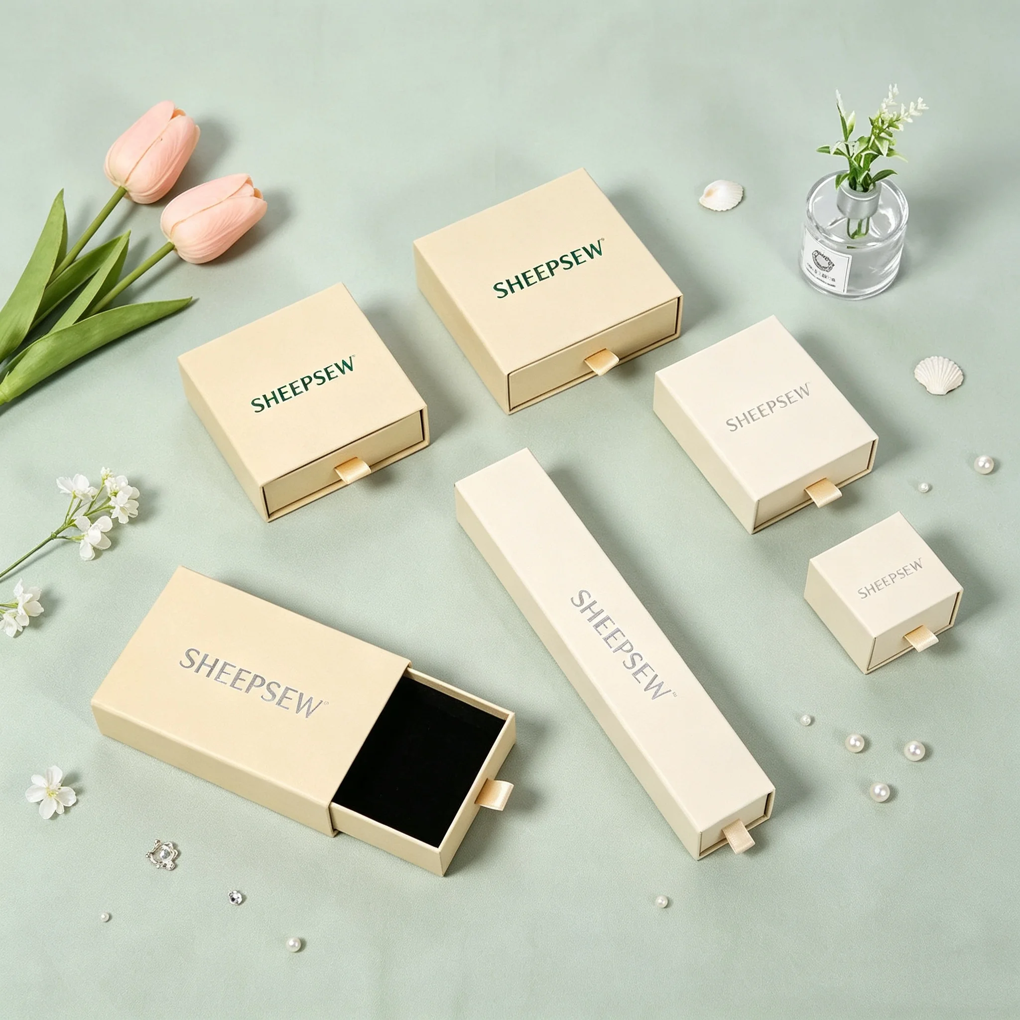 50pcs Sheepsew Drawer Jewelry Box Ring Necklace Box Black Earring Bracelet Jewelry Organizer Packing Display Jewelry Boxes