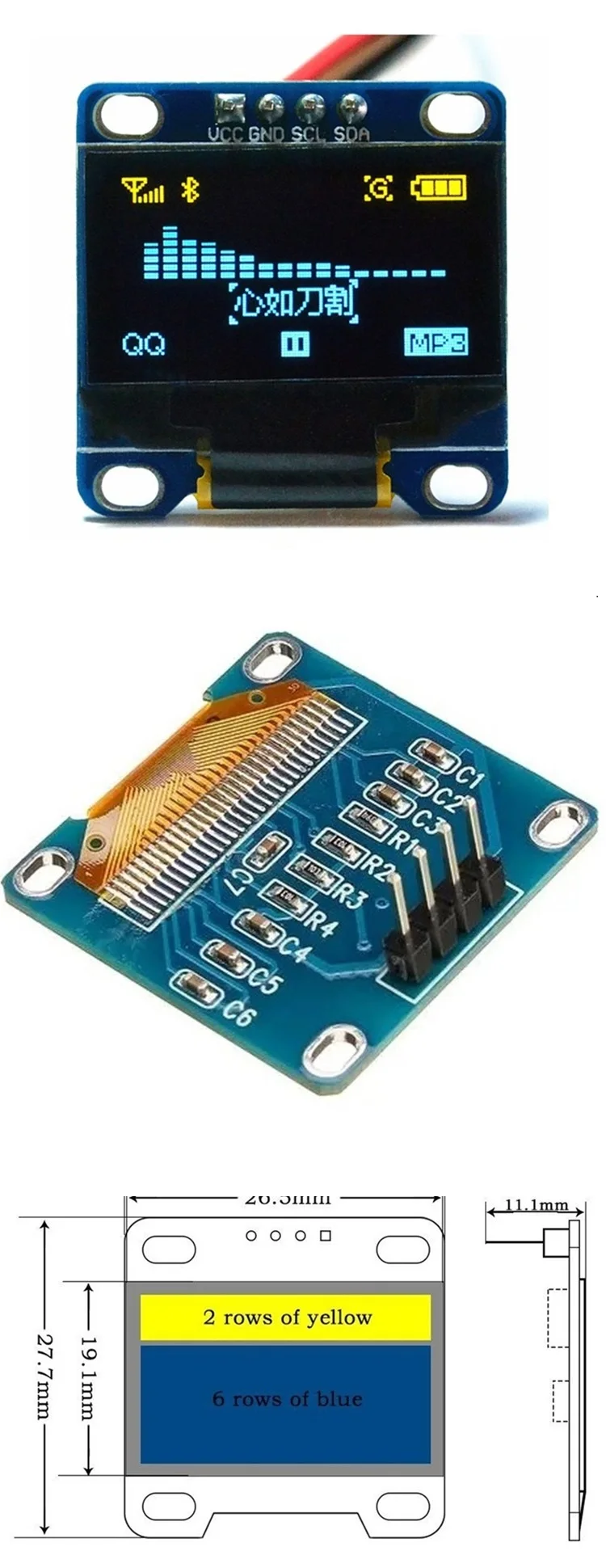 3x Heemol 0,96" OLED-Display 128x64 – I2C, 4-Pin, Weiß, Für Arduino & STM32