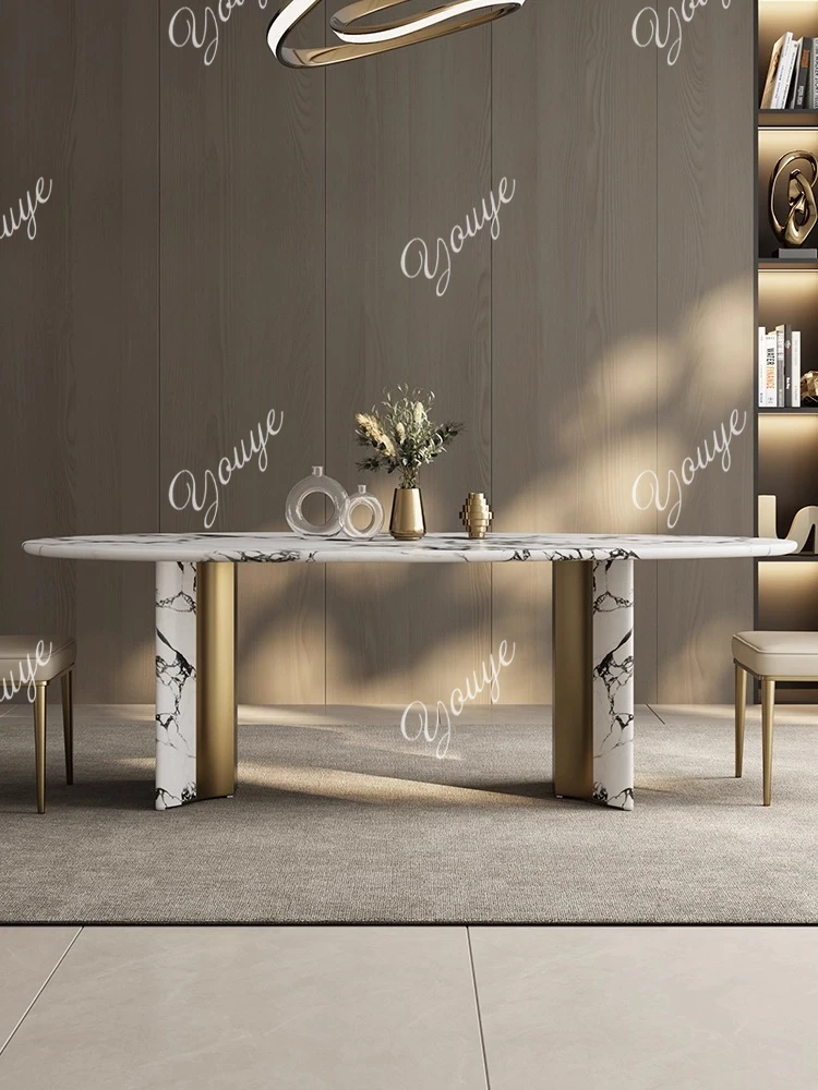 

Italian light luxury water drop shaped marble dining table high sense natural luxury stone dining table living room