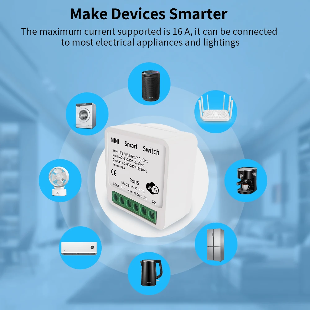 Módulo de interruptor inteligente Tuya 16A WiFi Control bidireccional Mini interruptor Smart Life funciona con Alexa Google Alice