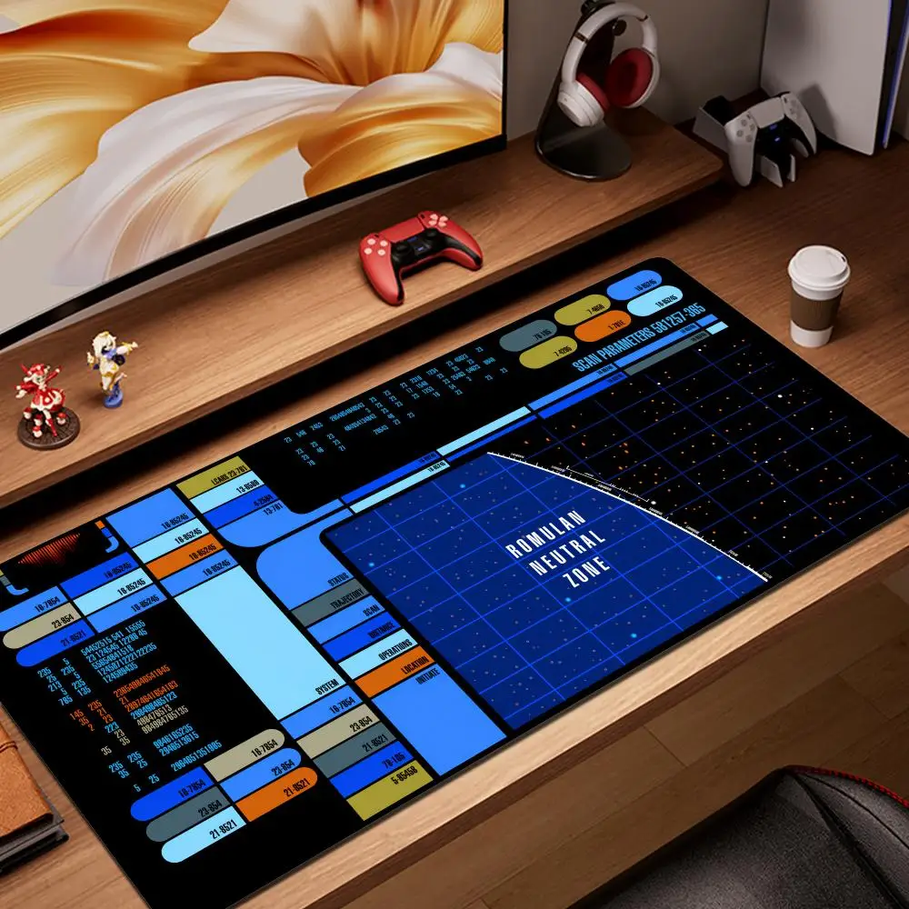 S-tar Trek Übergröße Gaming-Mauspad im LCARS-Stil, Computerunterlage, Schreibtischunterlage, Gamer-Tastaturunterlage mit Verstärkten Kanten, 120x60cm Gummi-Mauspad