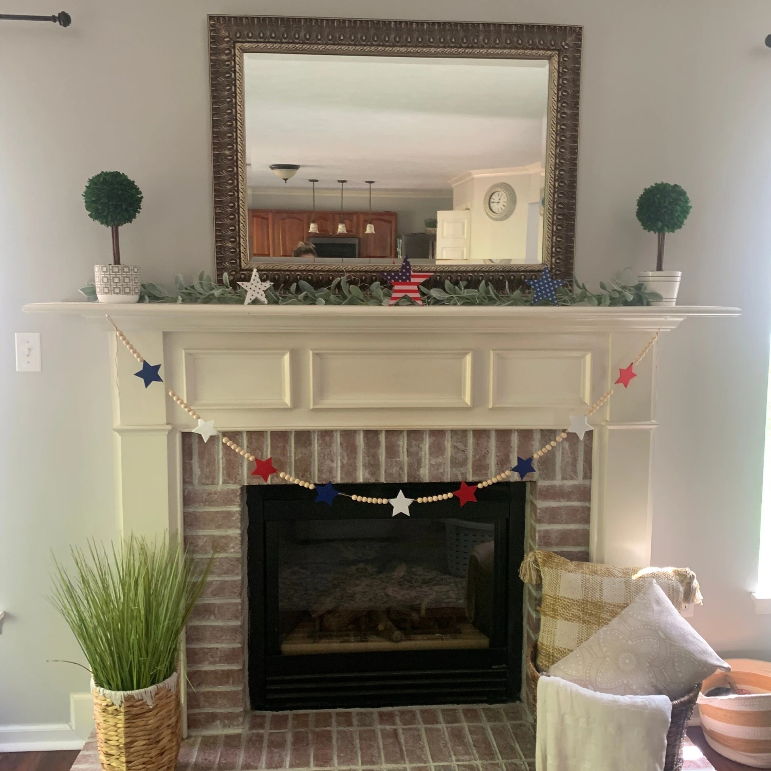 1pc, Hanging Decor, Rustic Wooden Beads Garland With Patriotic Stars, 4th Of July Hemp Rope Festive Wall Pendant, Classic Americ