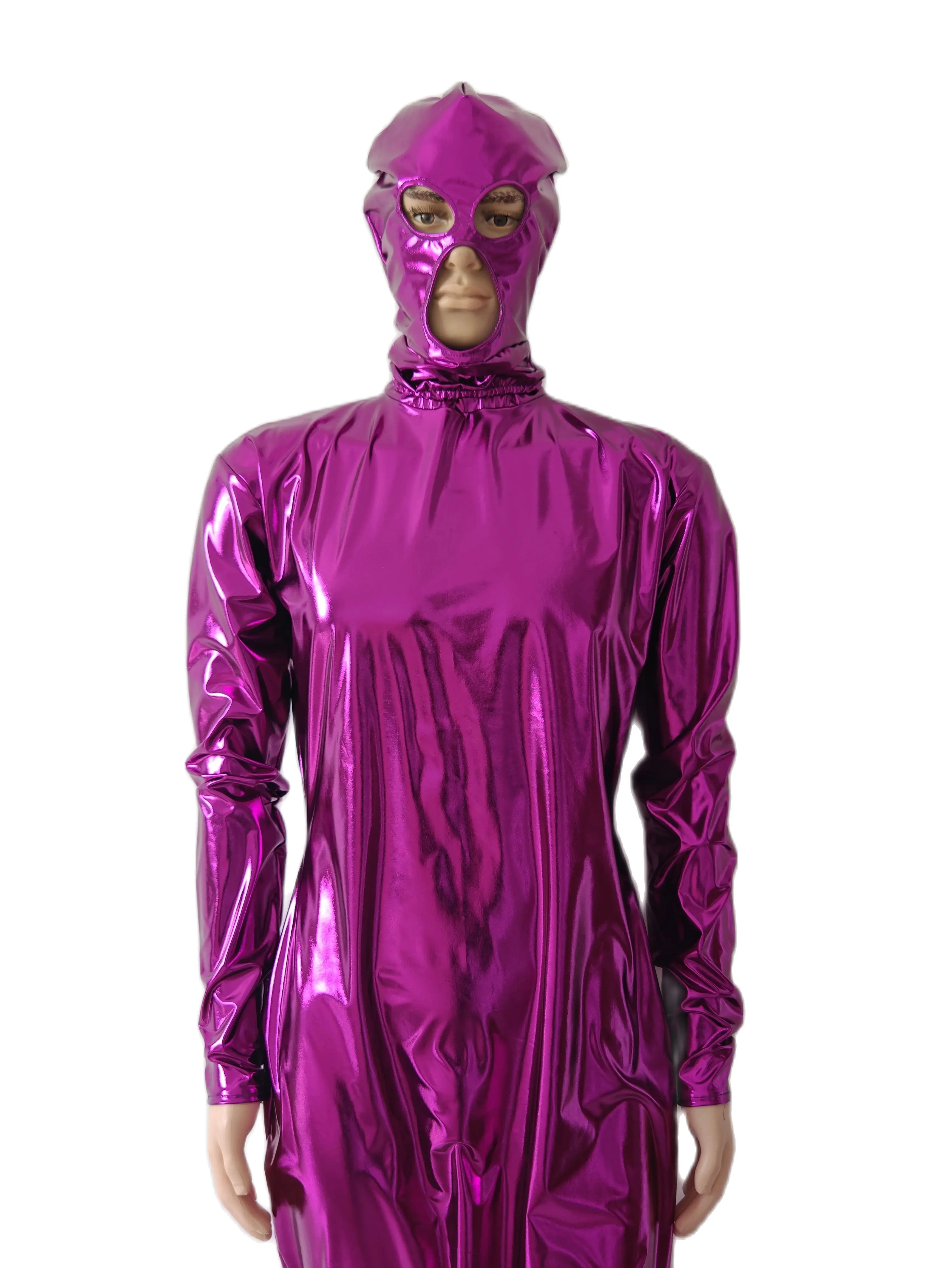 Purple Shiny metallic Girls Wrap Dress Party Dresses Body Bags Skirt Women's Long Dresses Skirts can removable mask