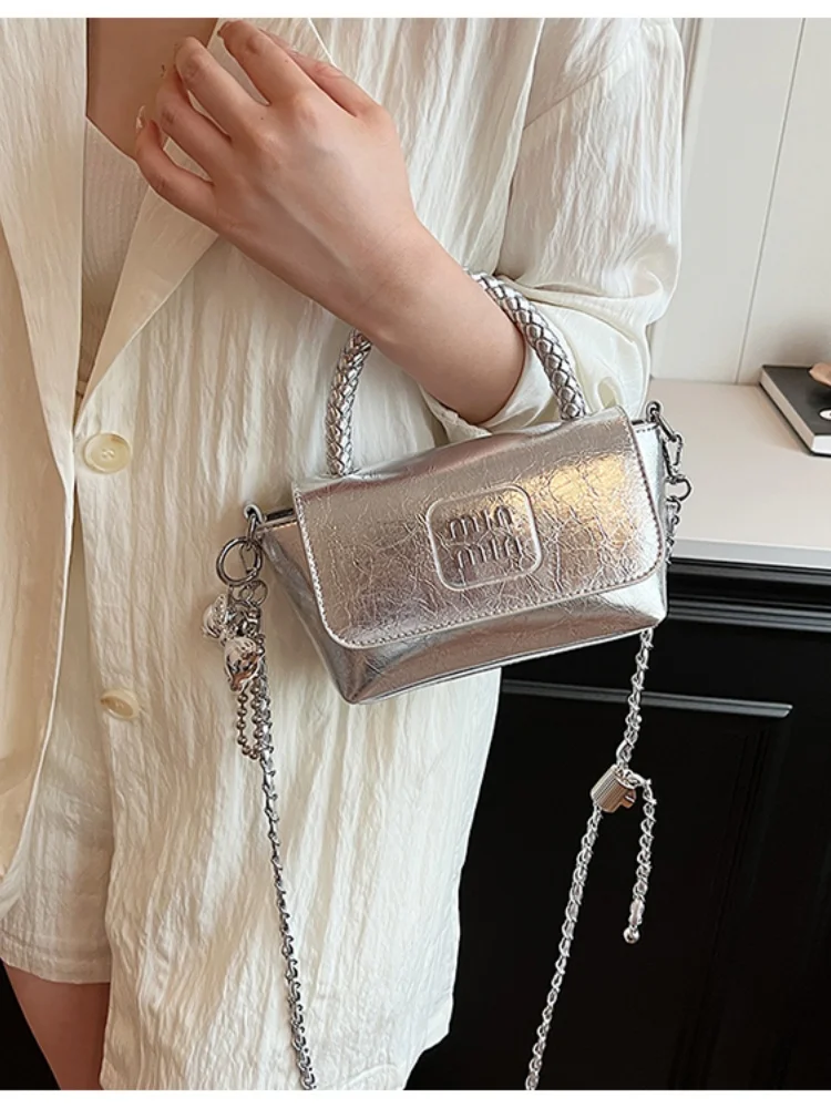 Women's handbag 2026 new trend all-match chain shoulder messenger bag portable small square bag light luxury high-end silver