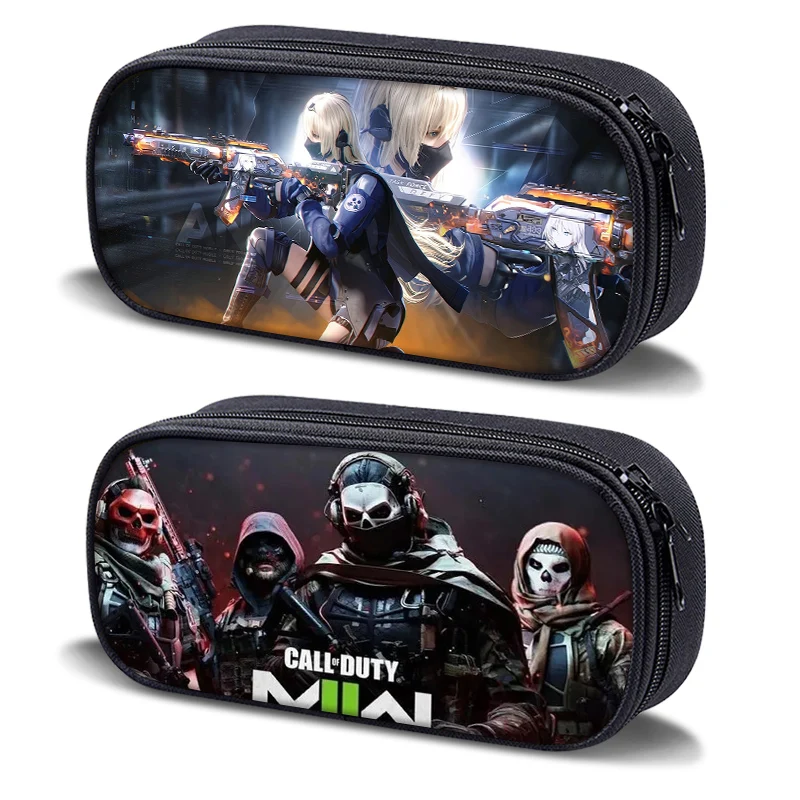 21cm X 10cm Call of Duty Student Canvas Pencil Cases Bags Large Capacity War Gunfight First Person Perspective Games Stationery