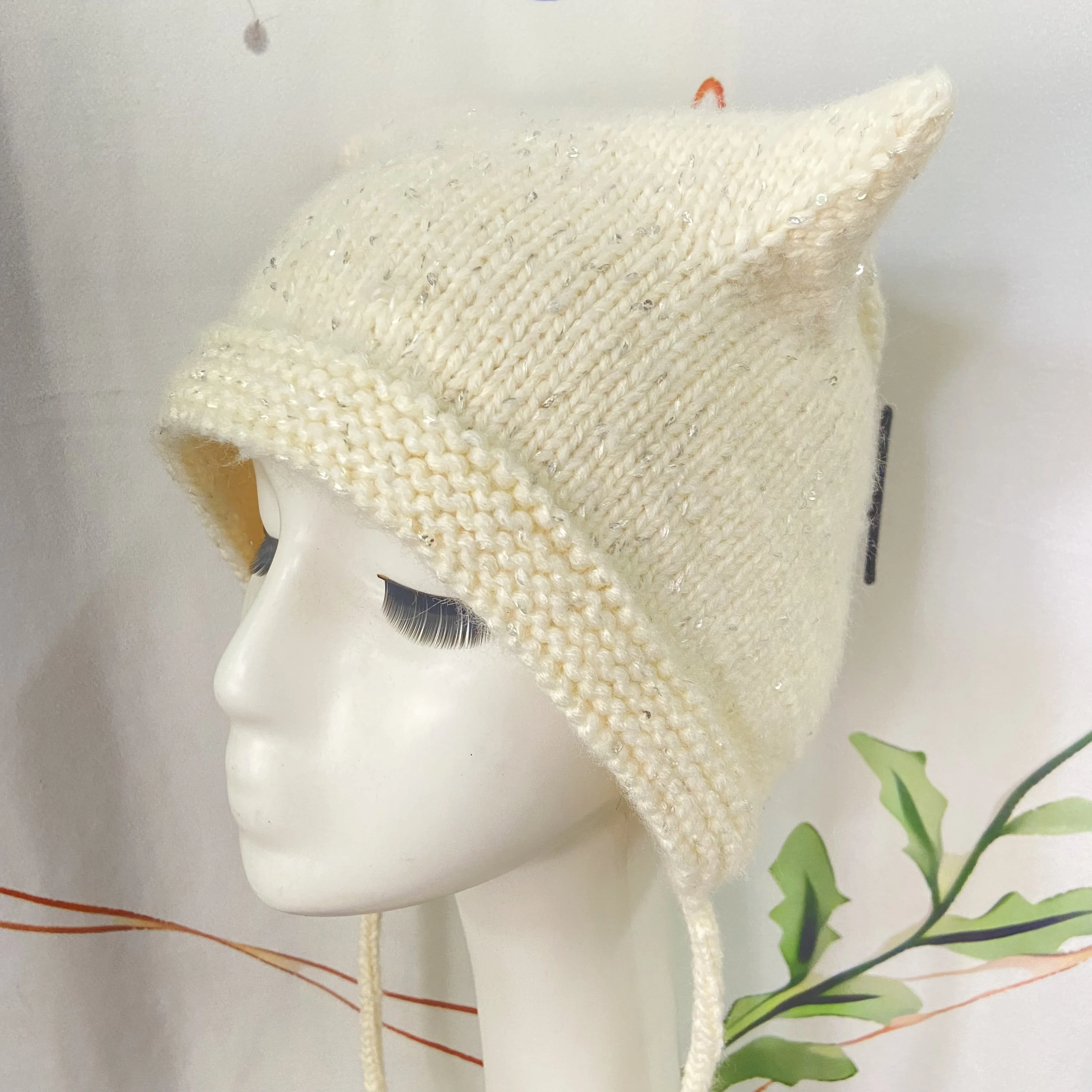 Women Lovely Beanies Female Winter Warm Cap Beige Solid Color Knit Hat Fashion Sequin Woolen Hat