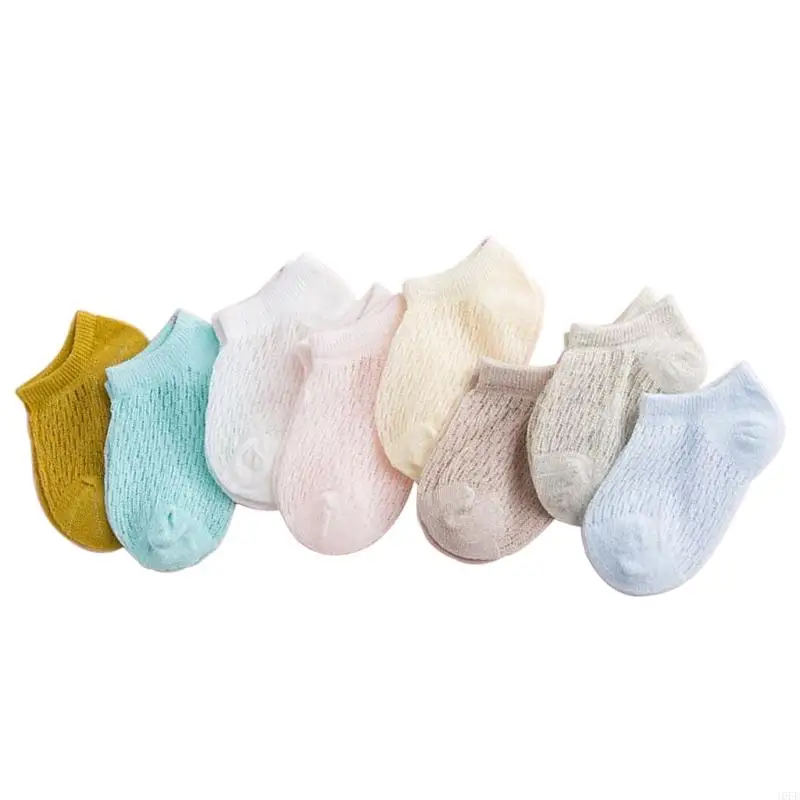 16FE Summer Baby Short Ankle Socks Mesh Thin Cotton Unisex Solid Color Hollow Toddler