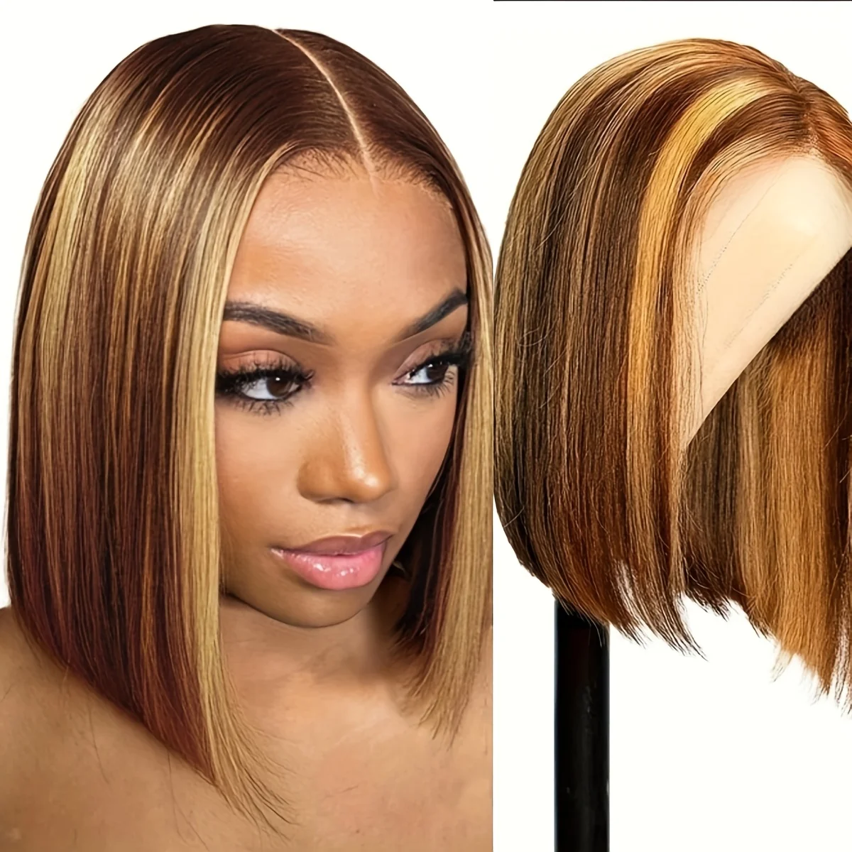 باروكة بوب قصيرة، تصميم متوسط الحجم، ألياف صناعية مقاومة للحرارة، إكسسوارات شعر مستعار يومية للسيدات