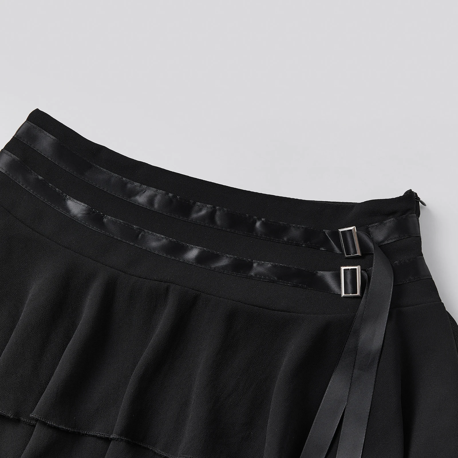 

Double Belt Ruffled Chiffon Skirt High Waist A-Line Mini Skirt Women's Summer Fashionable Lace Short Skirts Streetwear