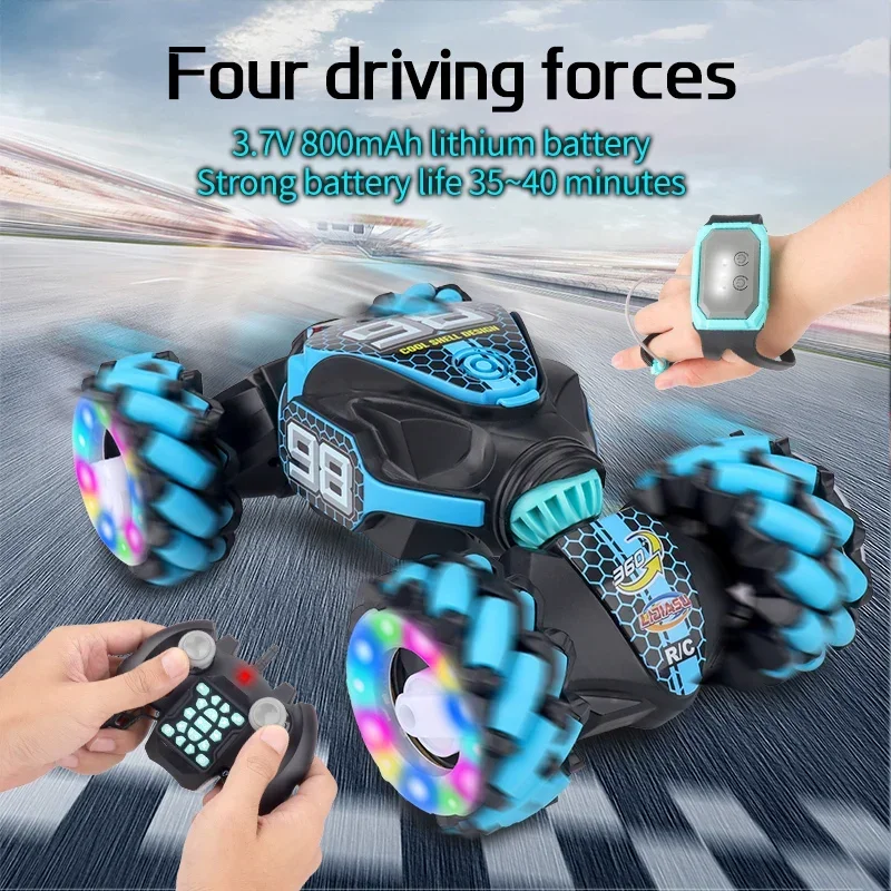 Rc Stunt Car Dual Remote Control Watch Gesture Sensor Drift 2.4GHz 4wd Rotation Deformation Electric Toy for Kids Boys Christmas