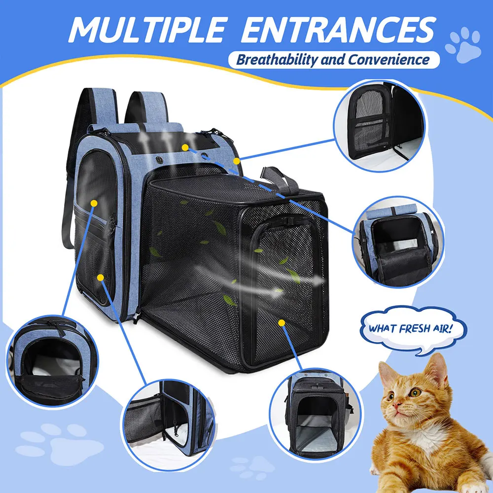 Imagem -03 - Pet Mochila Expansível Dobrável Gato Transportadora para Pequeno Médio Cão e Gato Transporte Dog Bolsa Grande Espaço Animais Transportadora com Zíper