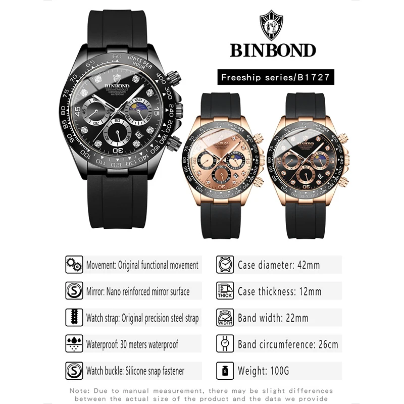 BINBOND ساعة رجالية فاخرة كوارتز رجل ساعات مقاوم للماء مضيئة العلامة التجارية الأعلى ساعة للرجال تاريخ كرونوغراف ساعة يد رياضية