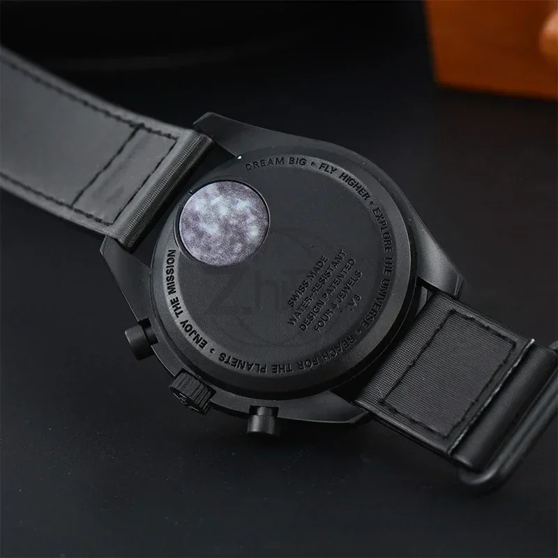 2025 ساعة رجل الموضة القمر المشترك الفضاء القمر مهمة ستة اليد كرونوغراف كوارتز ساعات رجالية ونسائية