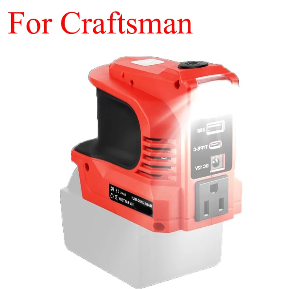 

180W Power Inverter for Craftsman 20V Batteries DC20V To AC 110V/220V Portable Power Charger Adapter with USB & Type-C Ports