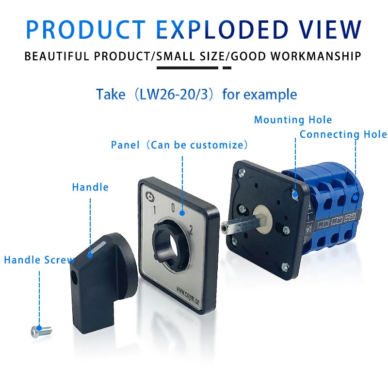 Changeover Cam Switch 25A 690V Silver Contact 1-8 Poles Two/Three Positions Rotary Selector LW28-25 LW26 YMW26 Series