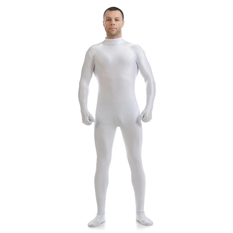 Ainclu Spandex Coltrui Zentai Nylon Full Bodysuit Rug Rits Strakke Pak Tweede Huid Dance Wear Halloween Cosplay Outfit