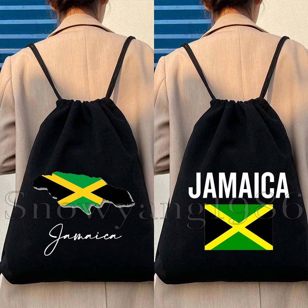 Jamaica Country Flag Map Jamaican Girl Canvas Drawstring Bags Soccer Backpack Gym Hiking Sports Yoga Sackpack Gifts String Bag