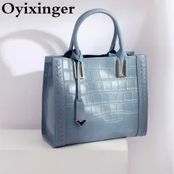 Oyixinger Women's Shoulder Bag Genuine Leather Handbag For Women 2024 New Crocodile Weave Crossbody Bag Fashion Solid Bag Female