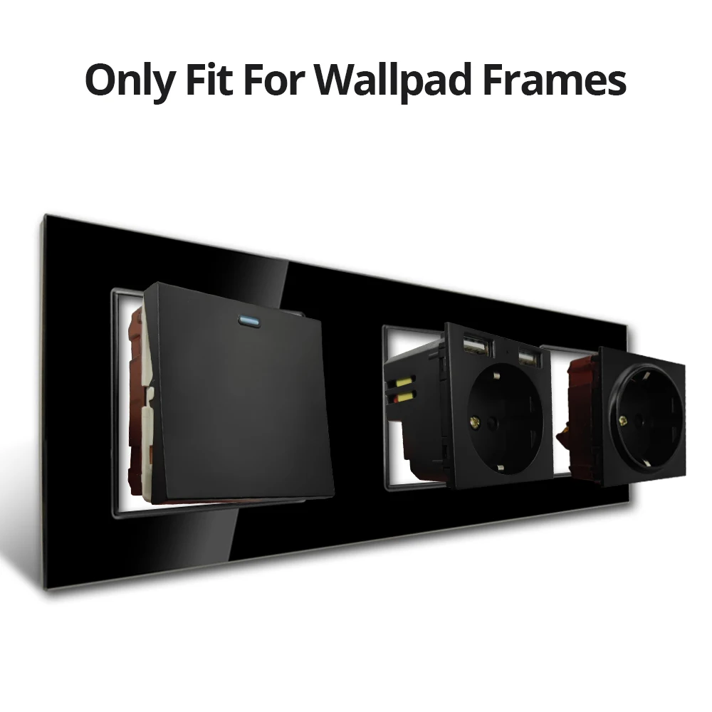 Wallpad Black DIY Module Function Key 1 2 3 4 Gang Reset Light Switch Wall Power Socket Electrical Outlet USB Port 52*52mm
