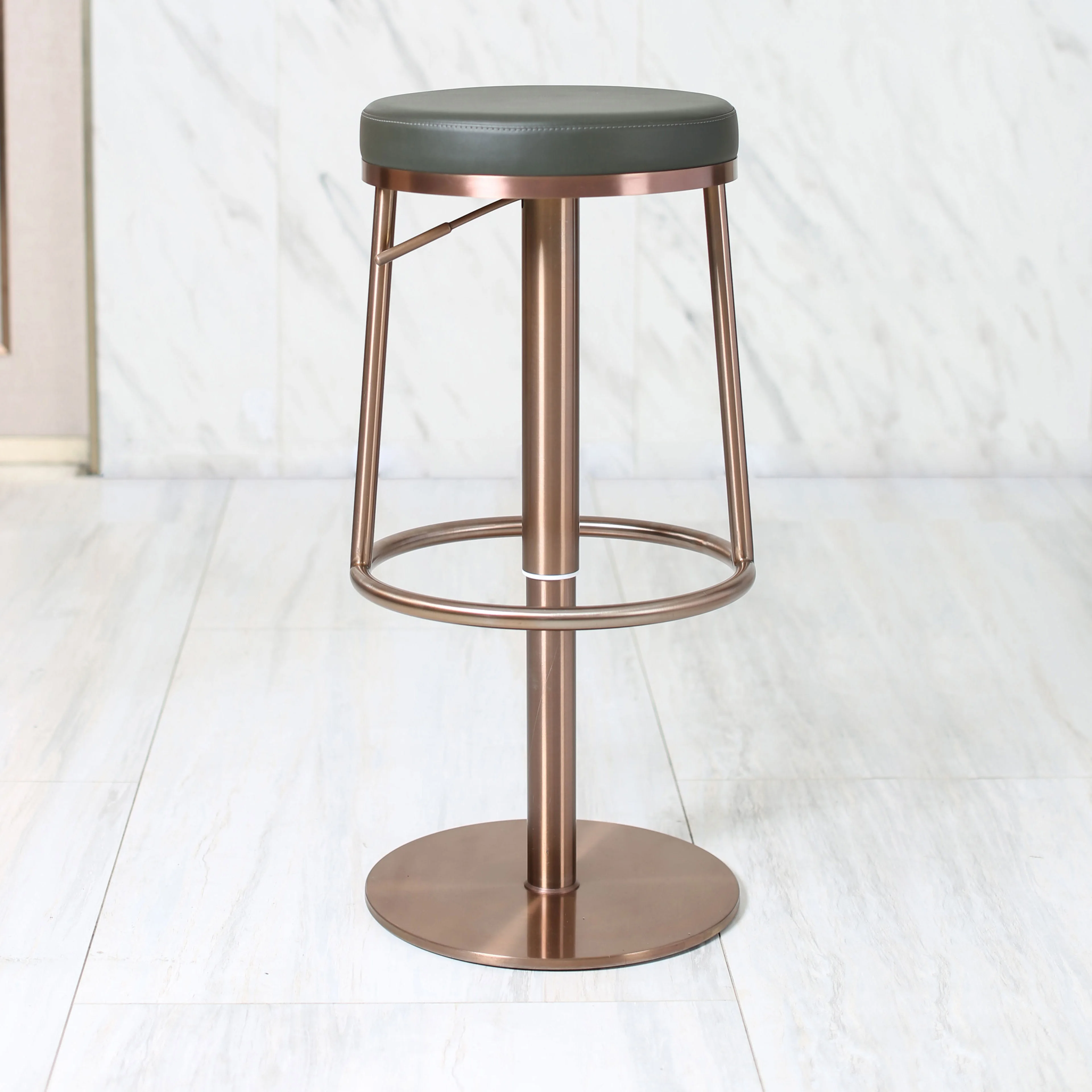 Counter Height Bar Stools with Back, Modern Adjustable Swivel Chair with Polished Rose Stainless Steel Legs for Kitchen Counter