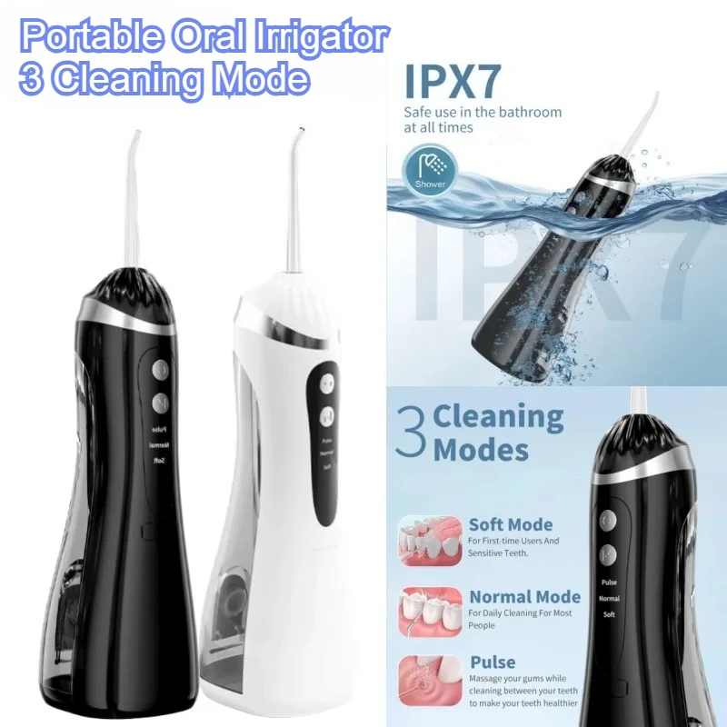 Portable Water Flosser for Teeth Cleaning, 3 Modes, 4 Nozzles, Type-C Rechargeable, IPX7 Waterproof High Pressure Oral Irrigator