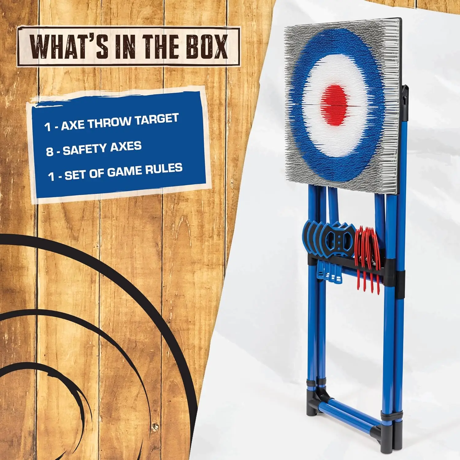 Deluxe Steel Frame Axe Throw Target Game Set - Steel Frame for Indoors and Outdoors