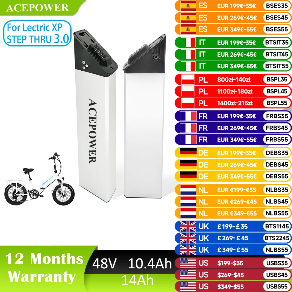 

Аккумулятор для электрического велосипеда XP Step-thru 3,0, 48 В, 10,4 Ач, 12,8 Ач, 14 Ач для Gotrax R2 F2 R3, складной аккумулятор для электрического велосипеда