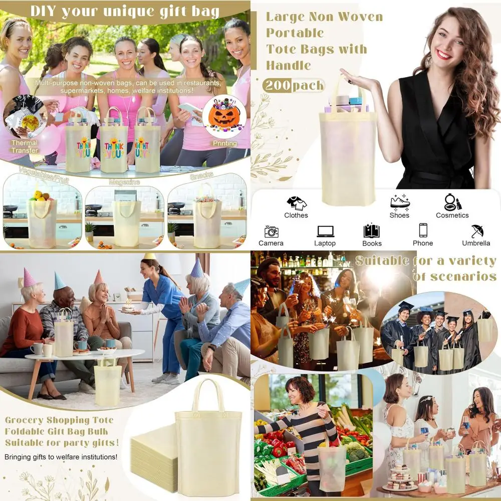 

Large Reusable Non-Woven Shopping Bags with Handles, Portable and Durable Tote, 11.8x6x13.8 Inch