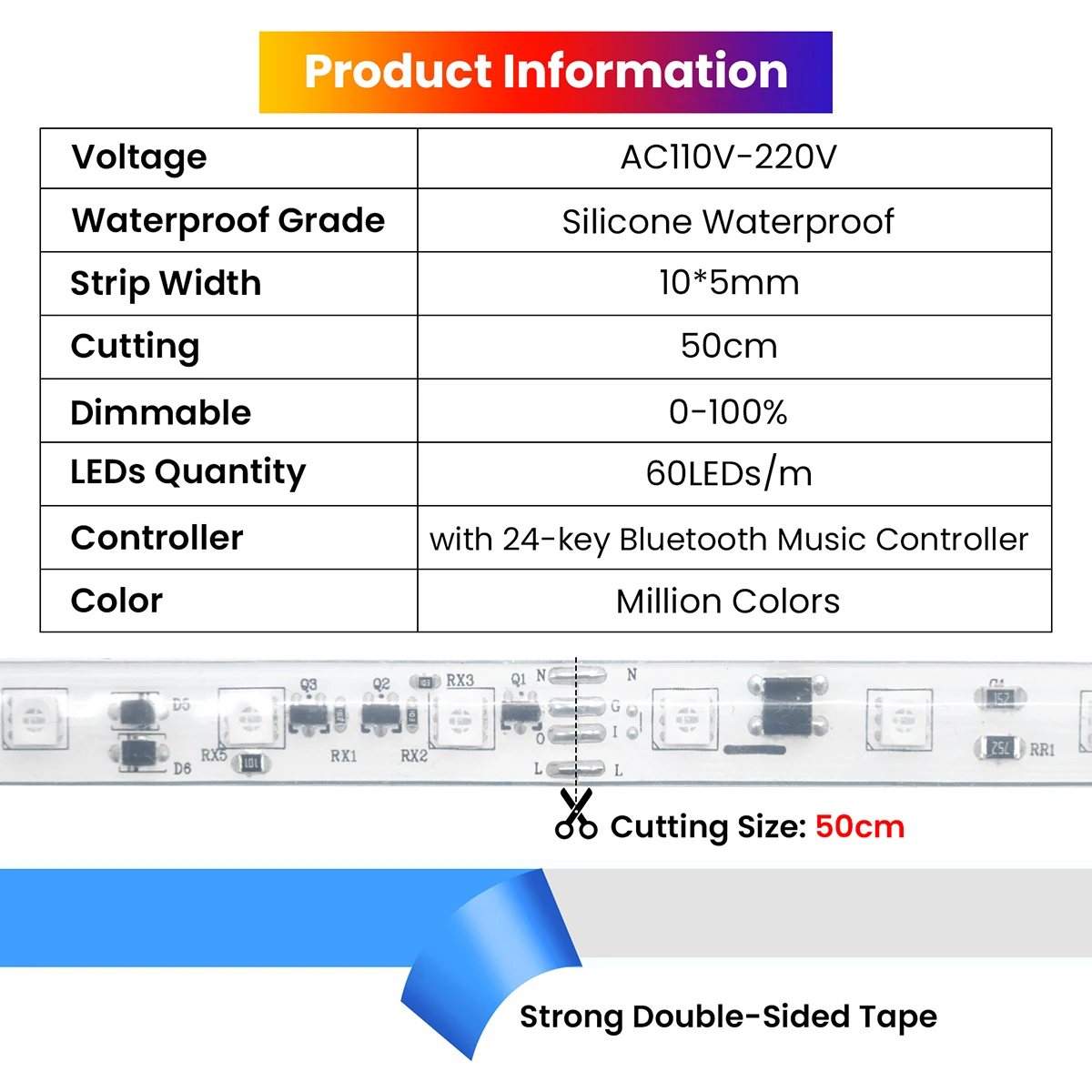 220V 110V RGBIC 3535 LED Strip Light Bluetooth 24Key IR 60LED/m Silicone IP67 Waterproof Flex Music Sync Dreamcolor Garden Decor