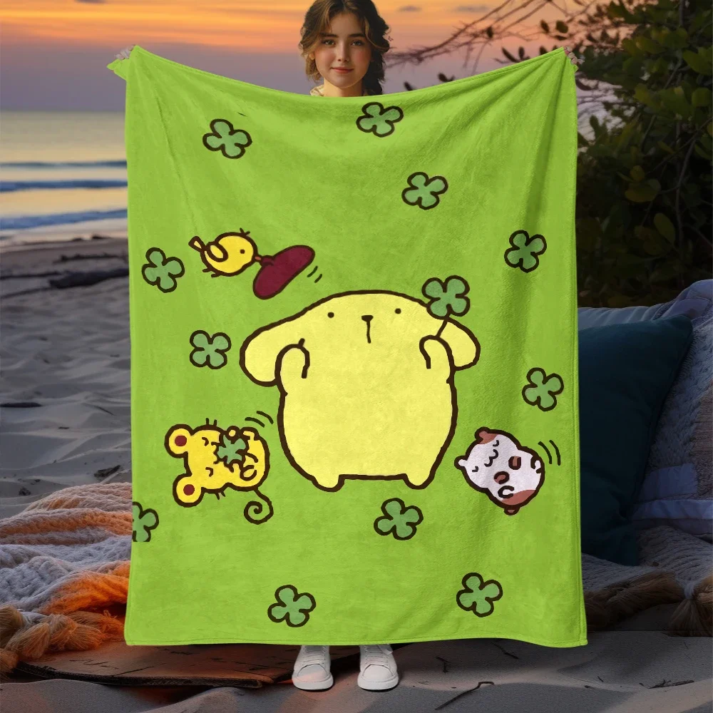 Pom Pom Purin Sanrio Cartoon HD Printed Flannel Blanket.Sofa Bedroom Bed Home Office Nap Blanket Car Travel Picnic Blankets Gift