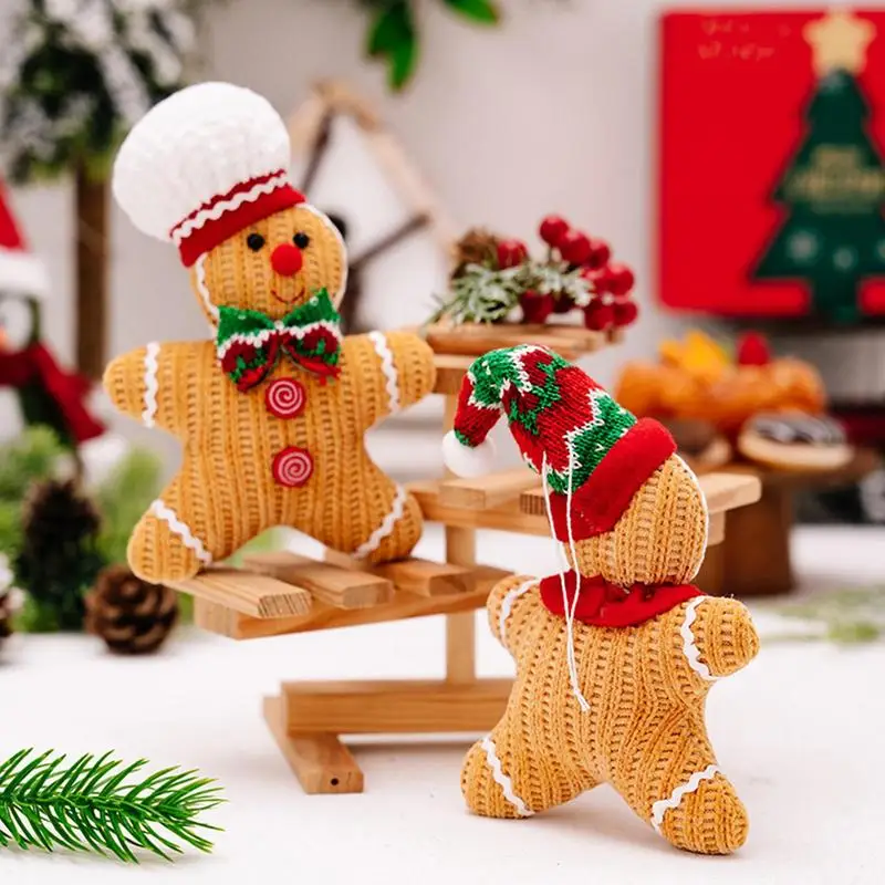 Stuffed Gingerbread Doll Set Of 2 Soft Christmas Gingerbread Figure Hangable Plush Christmas Toy For Tiered Trays Table