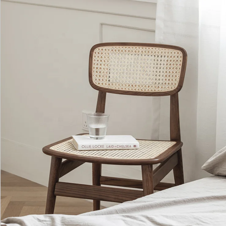Modern Home Dining Chair Solid Wood Rattan Backrest For Home Office Park Home Bar Apartment Workshop Entry-for Living Room Hotel
