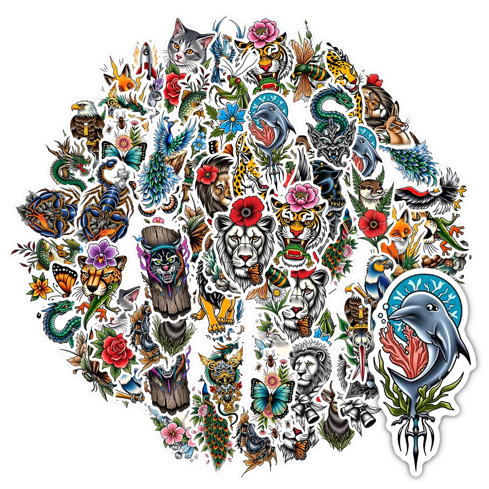 

35 шт.-50 шт. красочные наклейки с животными, подробные цветочные наклейки с животными, наклейки с дикой природой для ноутбука, багажа, скрапбукинга, дневника