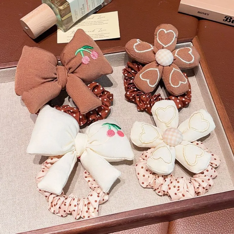 

4PCS Girls Scrunchies Hair Ring Set Hair Accessories Headband Simple Cute Flowers High Ponytail Durability Kids Hair Bands HP01