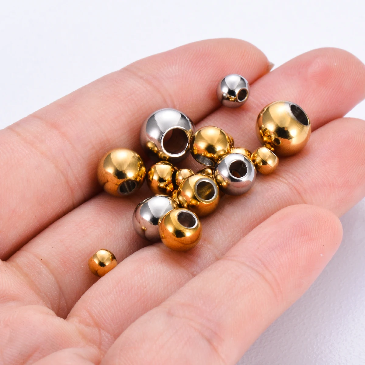 Großhandel 50 Stück/Set 3mm 4mm 5mm 6mm 7mm 8mm Edelstahl Gold Runde Abstandsperlen Lose Perlen für DIY Schmuckherstellung – Detail 6
