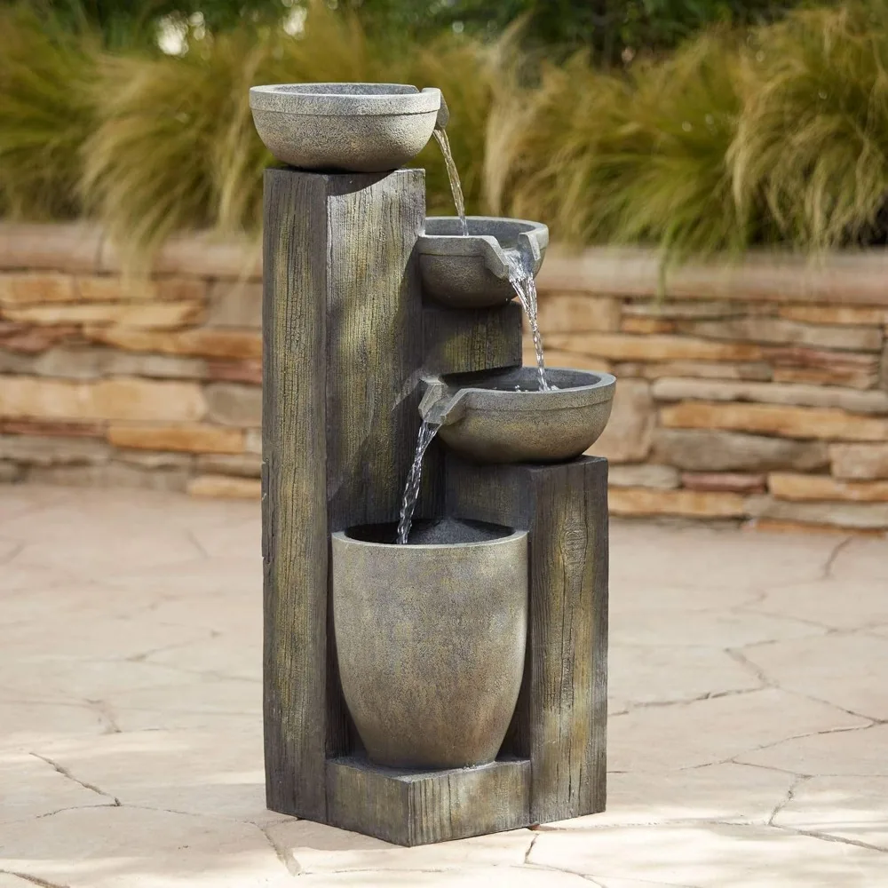 

Four Tier 40 1/2" High Large Rustic Indoor Outdoor Decor Faux Stone Floor Fountain with Light LED Waterfall Cascading Standing