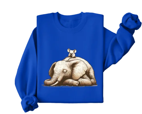 Polarshe Elephant and Mouse, Gift for Animal Lovers, Cute, Cool, Peaceful / Sweatshirt