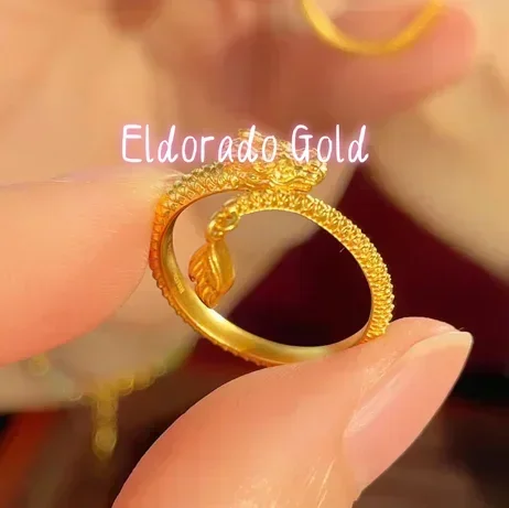 Eldorado Gold  new arrival 24 pure gold dragon rings 999 real gold finger rings fine gold dragon jewelry