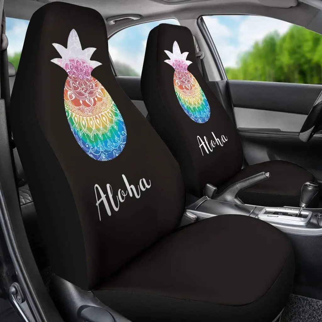 CHICKYSHIRT Aloha Pineapple Car Seat Covers, Car Seat Protector for Women Girls, Auto Seat Covers Set of 2, Fit Most Vehicle, Ca